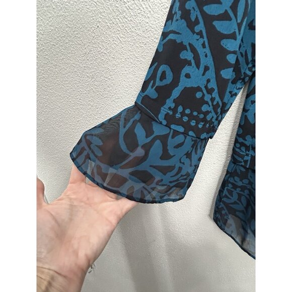 Susan Graver Womens Top Size XL Blue Black Liquid Knit Damask Floral Office - Picture 5 of 7